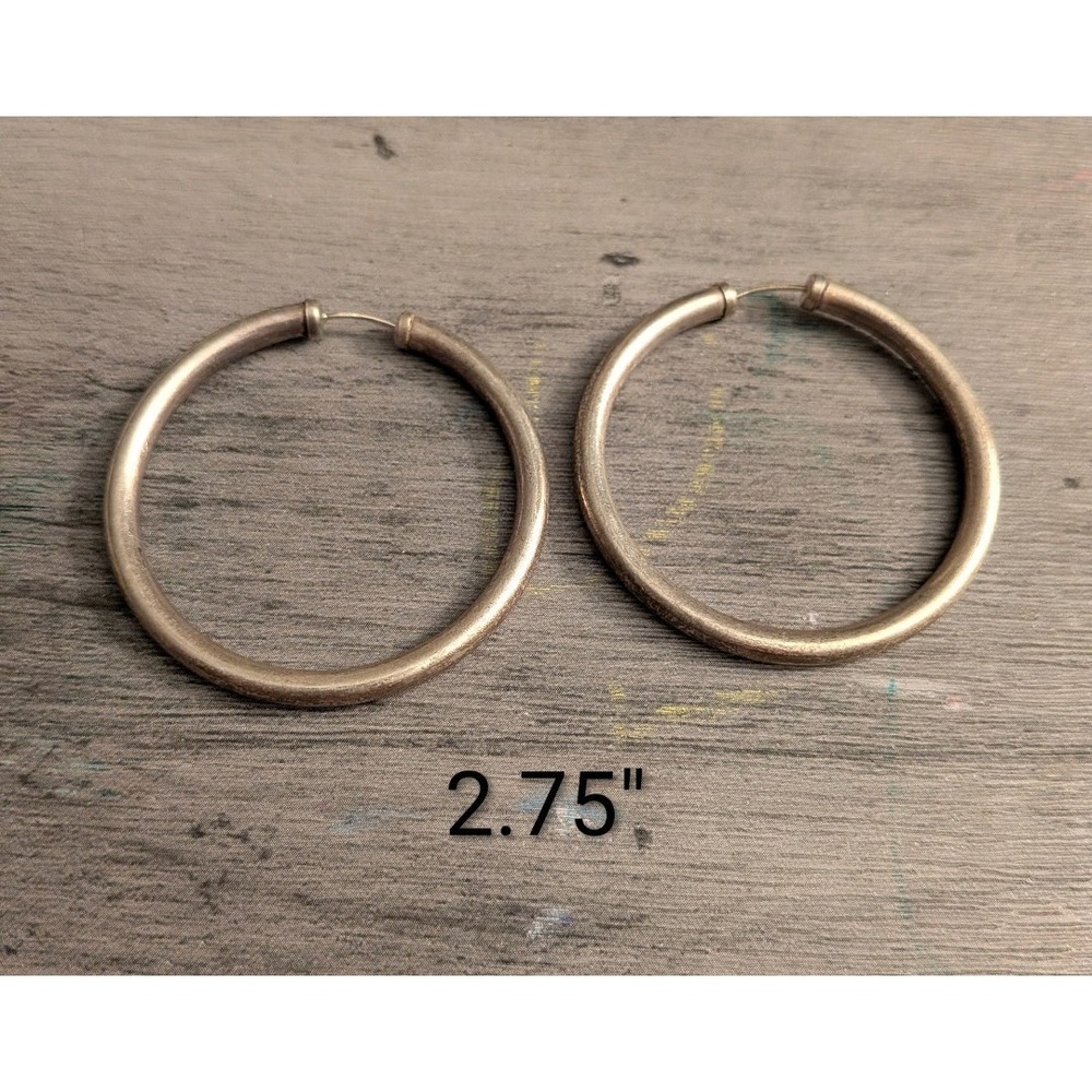Large Matte Champagne Gold Hoop Earrings Brushed Metal‎ 2.75 Inch Round Jewelry
